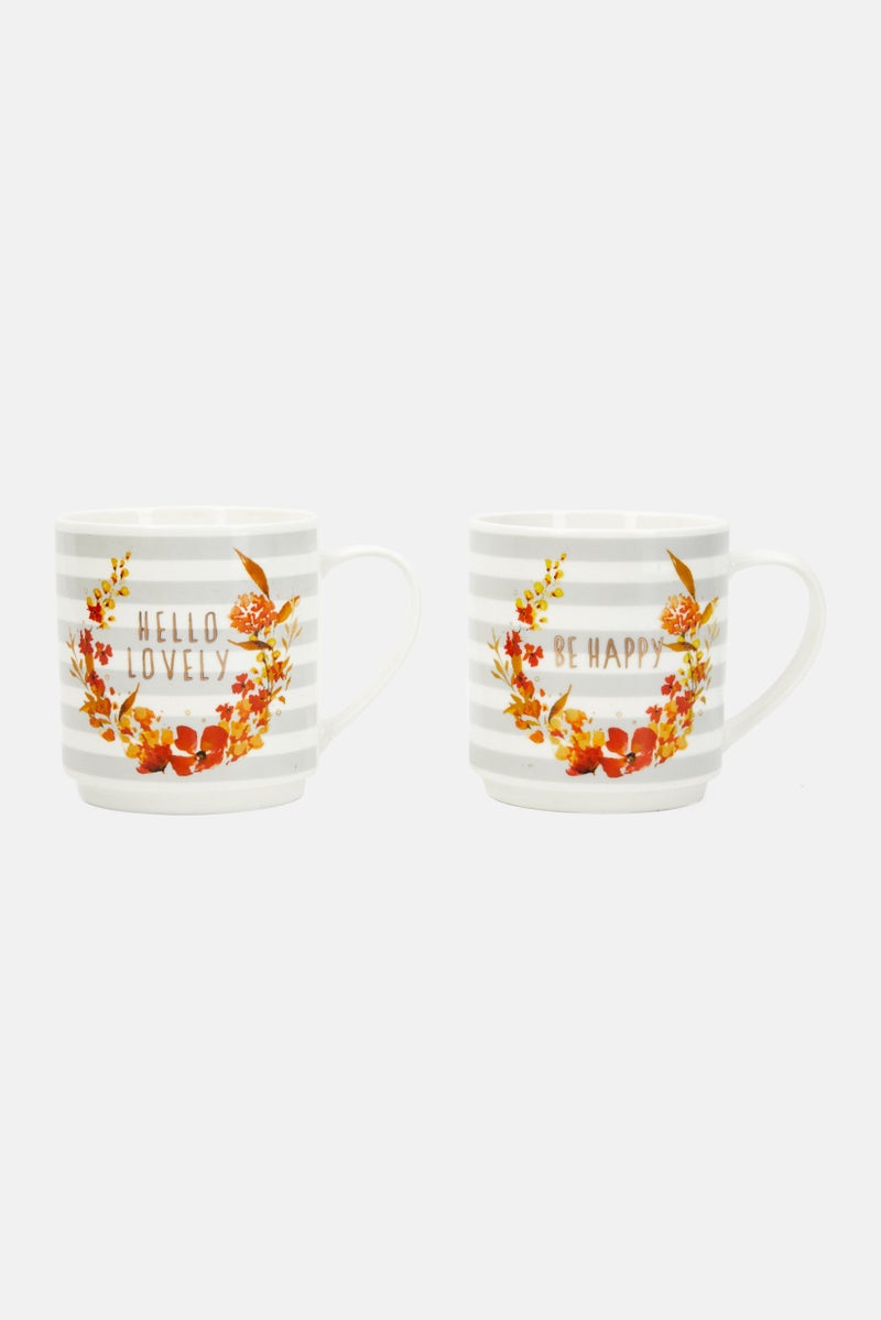 Creative Tops 2 Pieces Be Happy and Hello Lovely Fine china Stacking Mug 300 ml, Grey  - Image 2