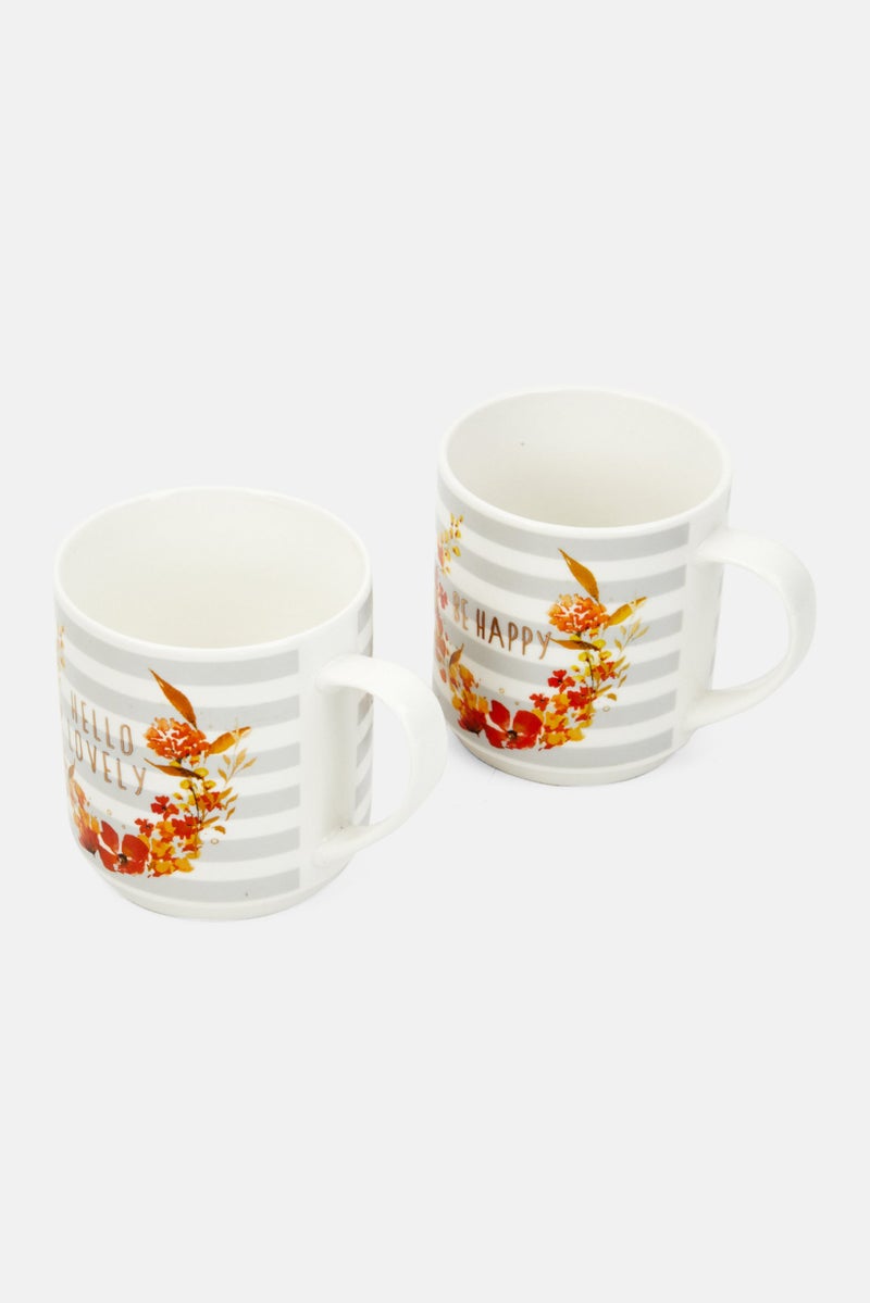Creative Tops 2 Pieces Be Happy and Hello Lovely Fine china Stacking Mug 300 ml, Grey  - Image 3