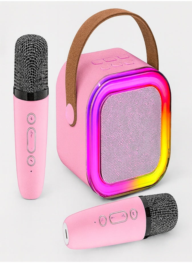 ليفي جهاز كاريوكي صغير، مكبر صوت محمول مع ميكروفونين لاسلكيين للحفلات واللعب في الهواء الطلق (لون القرنفل) - Image 1