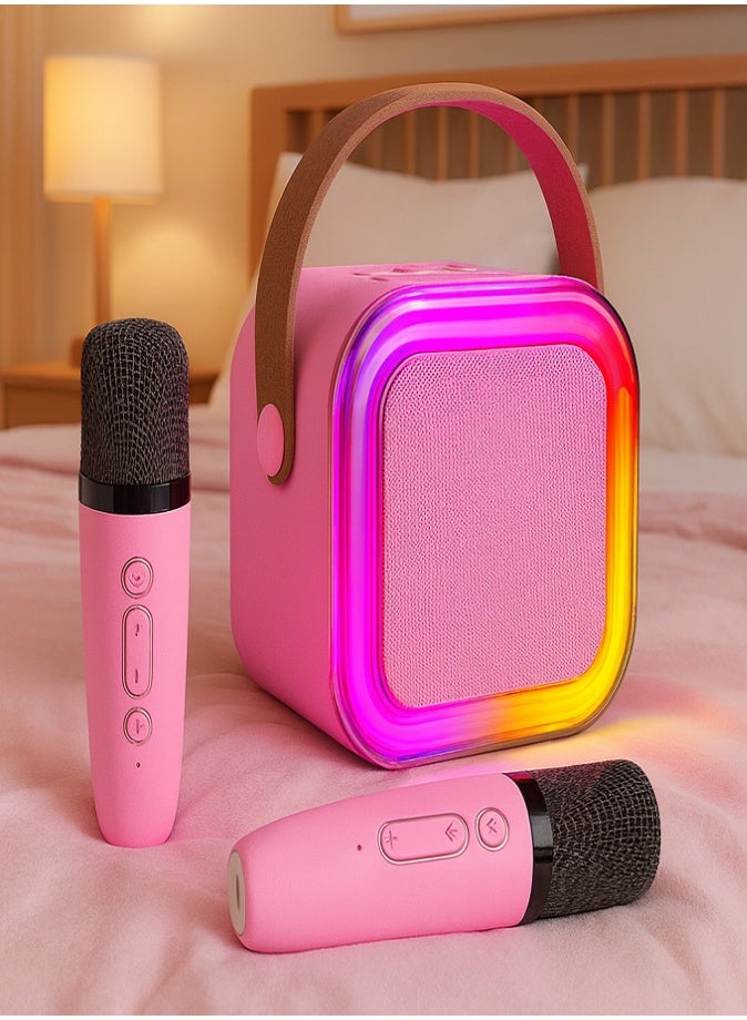 ليفي جهاز كاريوكي صغير، مكبر صوت محمول مع ميكروفونين لاسلكيين للحفلات واللعب في الهواء الطلق (لون القرنفل) - Image 2