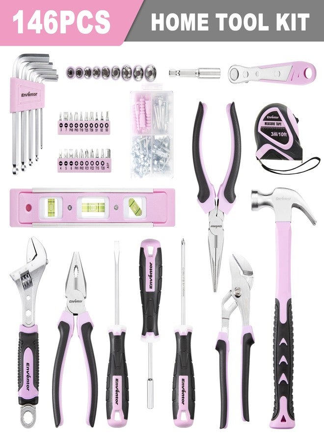 Enventor Pink Tool Kit Set for Women, 146PCS General Household Hand Tool Kit with Storage Toolbox, Ladies Small Basic Tool Kits for Home Maintenance, DIY Projects - Image 3