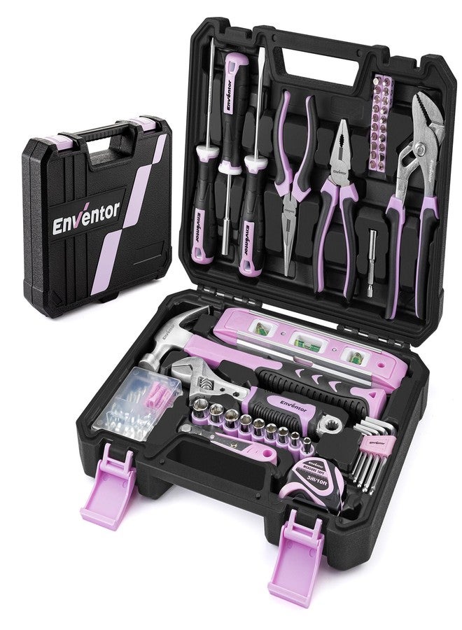 Enventor Pink Tool Kit Set for Women, 146PCS General Household Hand Tool Kit with Storage Toolbox, Ladies Small Basic Tool Kits for Home Maintenance, DIY Projects - Image 1