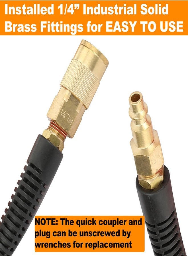 YOTOO Reinforced Polyurethane Air Hose 1/4" Inner Diameter by 100' Long, Flexible, Heavy Duty Air Compressor Hose with Bend Restrictor, 1/4" Swivel Industrial Quick Coupler and Plug, Orange - Image 4