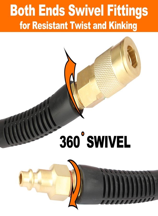 YOTOO Reinforced Polyurethane Air Hose 1/4" Inner Diameter by 100' Long, Flexible, Heavy Duty Air Compressor Hose with Bend Restrictor, 1/4" Swivel Industrial Quick Coupler and Plug, Orange - Image 3