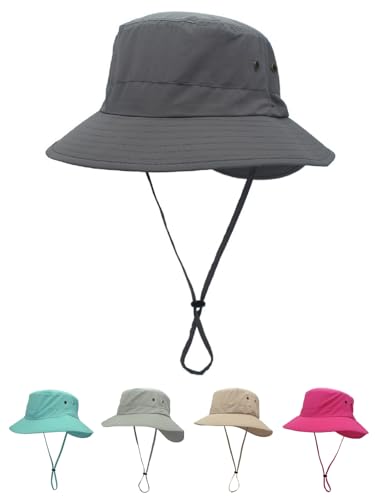 LLmoway Outdoor UPF50+ Summer Sun Cap Lightweight Packable Dry Fit Boonie Hat with Cords Dark Grey - Image 1