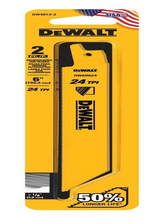 DEWALT Reciprocating Saw Blades, Straight Back, 6-Inch, 24 TPI, 2-Pack (DW4813-2) - Image 1