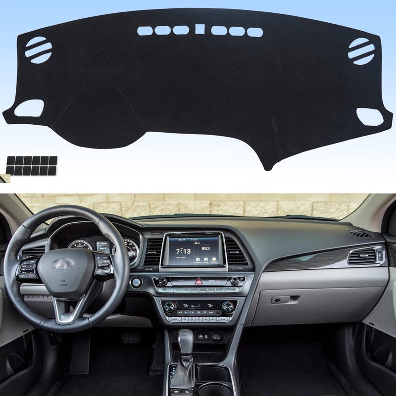 AUQDD Dashboard Cover Mat Fit for 2015 2016 2017 2018 2019 Hyundai Sonata Black Flannel Dash Mat AntiGlare AntiReflection No Peculiar Smell  Fits Vehicle Without HUD Models