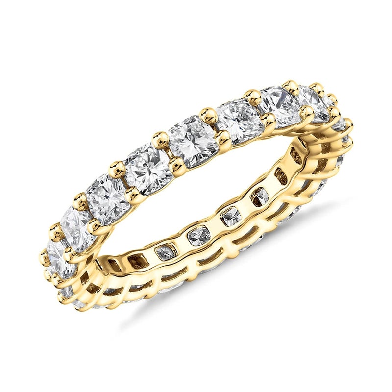 PAVOI 14K Yellow Gold Plated Square-Cut Cubic Zirconia Love Band - 3mm Stackable Rings for Women - Stacking Jewelry Gold Eternity Rings for Women, Size 8 - Image 1