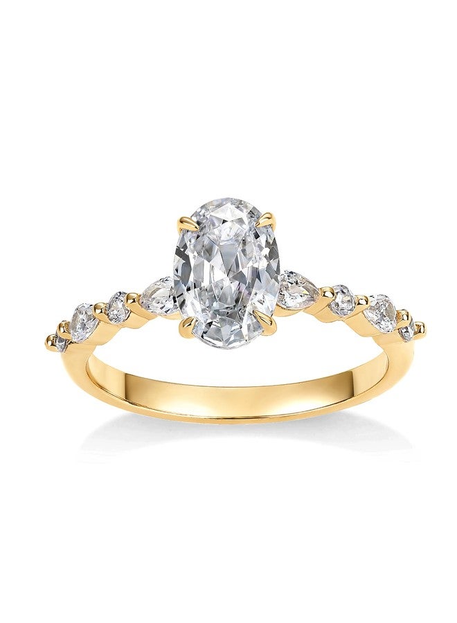 PAVOI 14K Yellow Gold Plated 1.25CT Oval Cubic Zirconia Promise Engagement Ring | Solitaire Wedding Bands | Halo Fake Engagement Ring for Women | Size 6 - Image 1