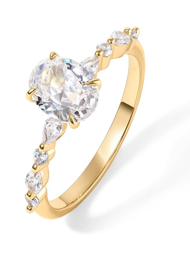 PAVOI 14K Yellow Gold Plated 1.25CT Oval Cubic Zirconia Promise Engagement Ring | Solitaire Wedding Bands | Halo Fake Engagement Ring for Women | Size 6 - Image 3
