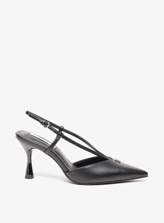 ايل Women's Solid Slingback Shoes with Stiletto Heels and Buckle Closure