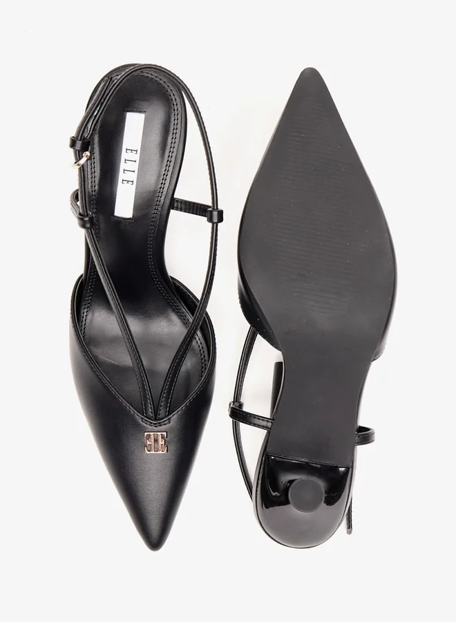 ايل Women's Solid Slingback Shoes with Stiletto Heels and Buckle Closure