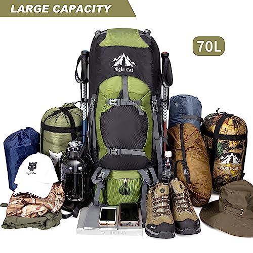 Night Cat Hiking Backpacks 70L Camping Backpacking Packs for Men Women Lightweight Outdoor for Mountaineering Traveling No Internal Frame - Image 3