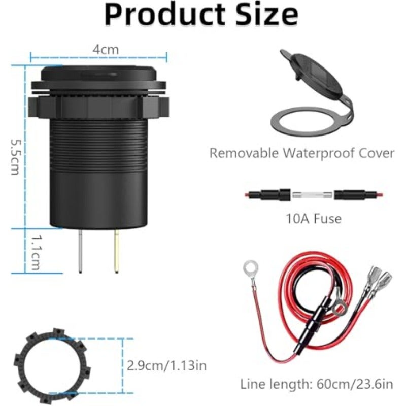 مقبس شاحن سيارة بتقنية USB-C 12فولت و24فولت، مخرج مزدوج USB، دعم PD3.0 وQC3.0، منفذ USB للسيارة مع مقياس جهد LED ومفتاح تشغيل / إيقاف، مناسب للسيارات، القوارب، المركبات البحرية، الحافلات، الشاحنات، الجولف، الكرفانات، الدراجات النارية - Image 5