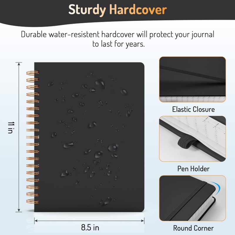 Forvencer A4 Lined Spiral Journal Notebook with 300 Numbered Pages, 11" X 8.5" Thick Journals for Writing with 100GSM Paper, Hardcover Notebooks with Contents for Work, School, Black - Image 2