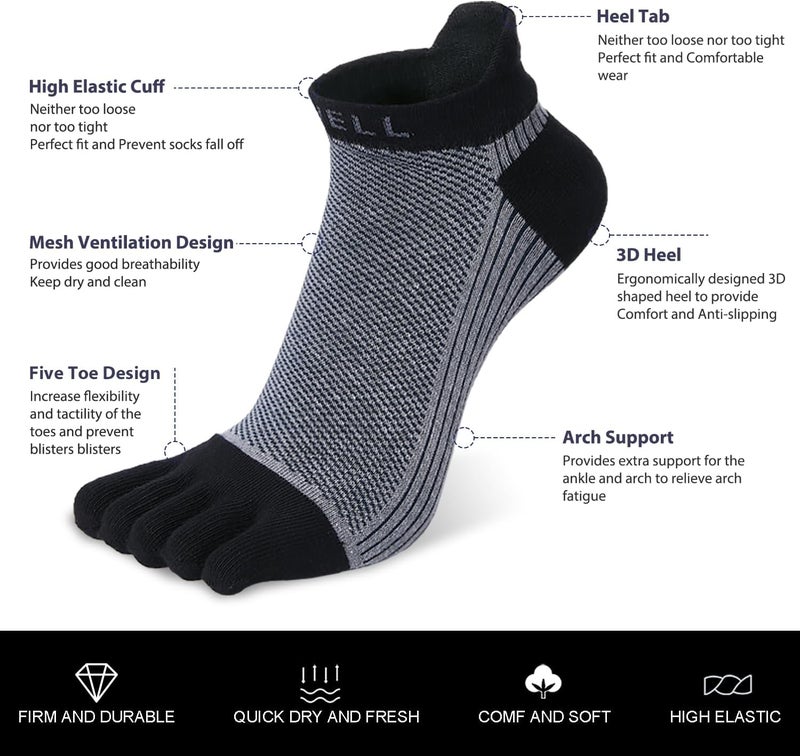 VWELL Store Cotton Toe Socks Five Finger Socks No Show Crew Athletic Running Socks 4 Pairs,Size 7-11 - Image 3