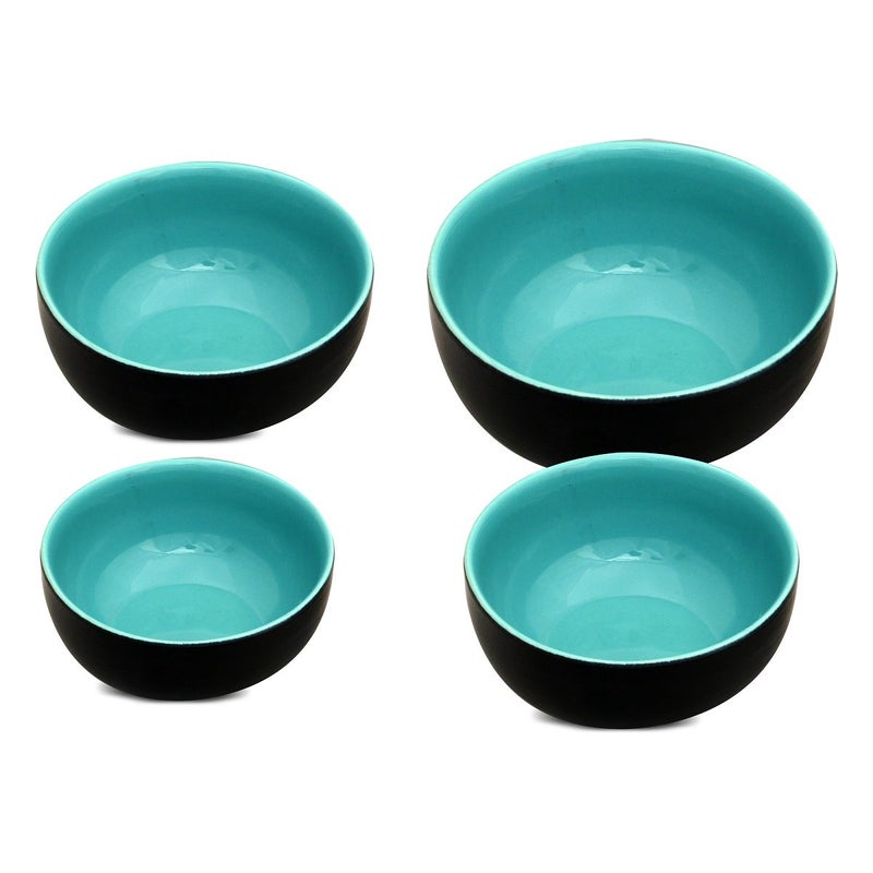 Caffeine Ceramic Handmade Sea Green & Black Serving Bowl (Set of 4) - Image 1
