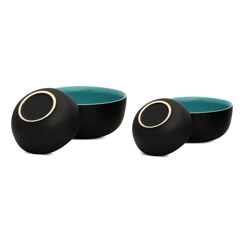 Caffeine Ceramic Handmade Sea Green & Black Serving Bowl (Set of 4) - Image 2