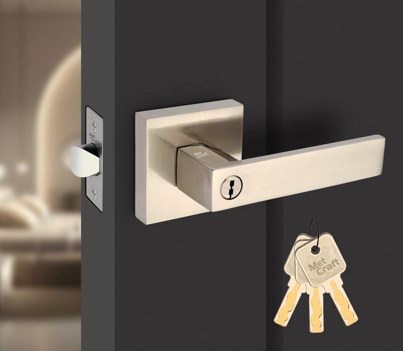 Met Craft Zinc Door Leverset Handle Lock/Main Door Lock with 3 Wave Cutting Key/Mortise Latch Locks for Home/Office/Hotel (Satin Silver,Adjustable Backset 60-70 mm) - Image 1