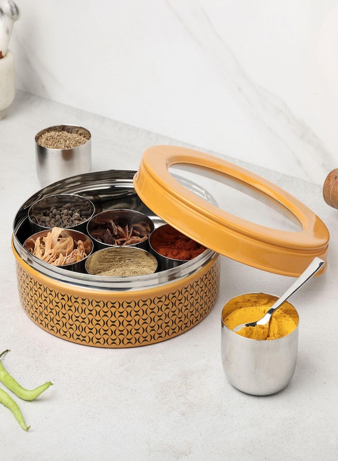 dudki 7 in 1 Stainless Steel Spice box for kitchen sturdy Masala dabba jar for Spices Seamless Design (Caramel Orange) - Image 2