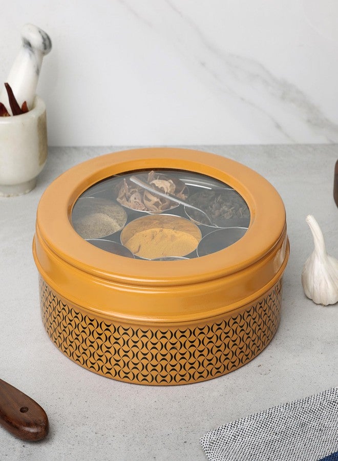 dudki 7 in 1 Stainless Steel Spice box for kitchen sturdy Masala dabba jar for Spices Seamless Design (Caramel Orange) - Image 1