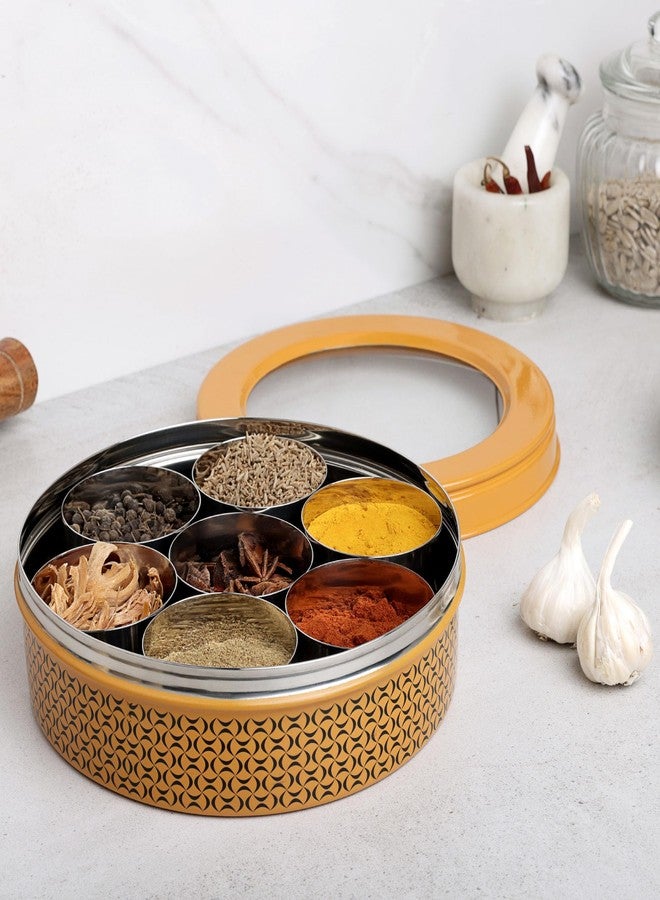 dudki 7 in 1 Stainless Steel Spice box for kitchen sturdy Masala dabba jar for Spices Seamless Design (Caramel Orange) - Image 5