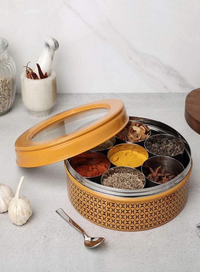 dudki 7 in 1 Stainless Steel Spice box for kitchen sturdy Masala dabba jar for Spices Seamless Design (Caramel Orange) - Image 4