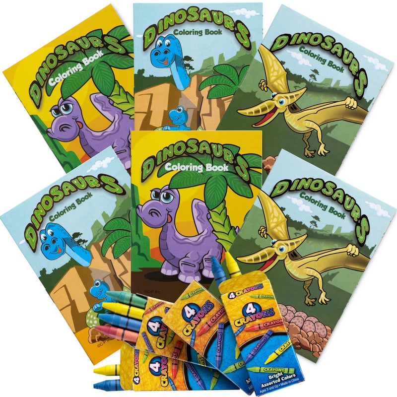 Bedwina Mini Dinosaur Coloring Books for Kids dinosaur party favors - Bulk Pack of 24 dinosaur coloring book with 8 Packs of 4 Crayons Dino Party Favors Coloring Book Themed for dinosaur birthday party favors - Image 1