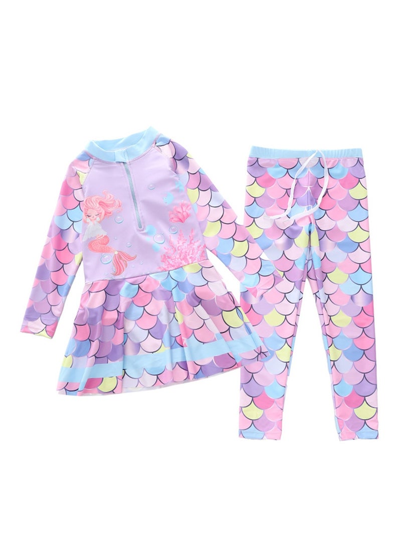 2pcs swimsuit girls one piece swimsuit plus long pants long sleeve sun protection swimsuit set - Image 1