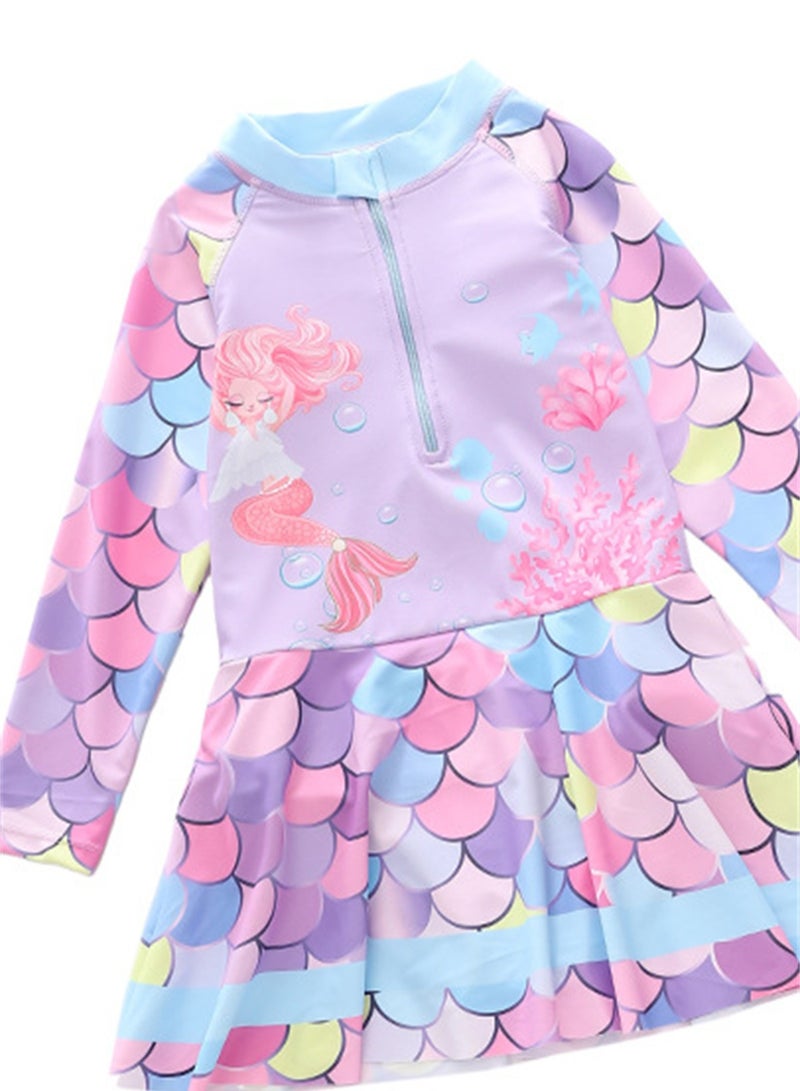2pcs swimsuit girls one piece swimsuit plus long pants long sleeve sun protection swimsuit set - Image 3