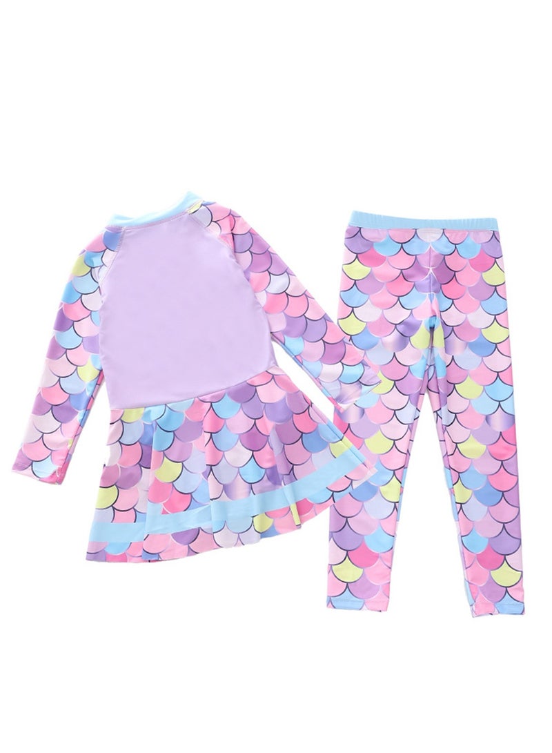 2pcs swimsuit girls one piece swimsuit plus long pants long sleeve sun protection swimsuit set - Image 2