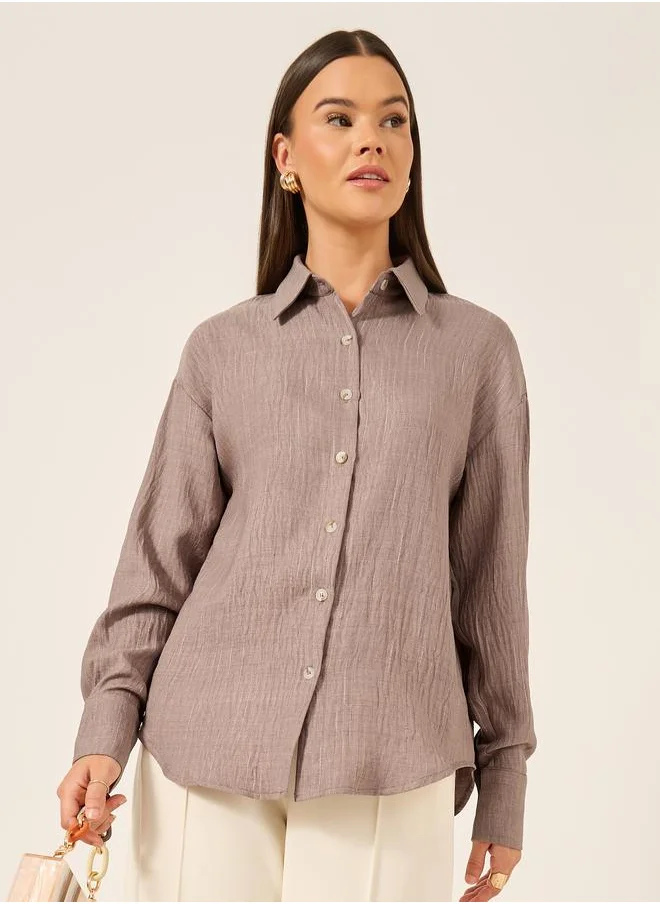 ستايلي Styli Oversized Linen Spread Collar Shirt