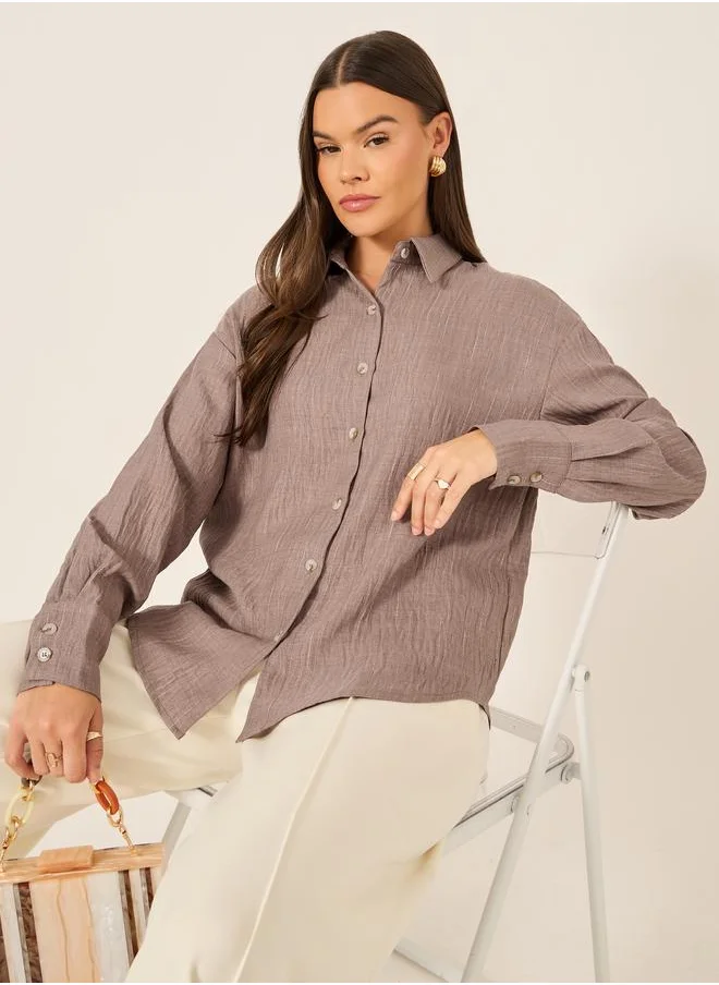 ستايلي Styli Oversized Linen Spread Collar Shirt