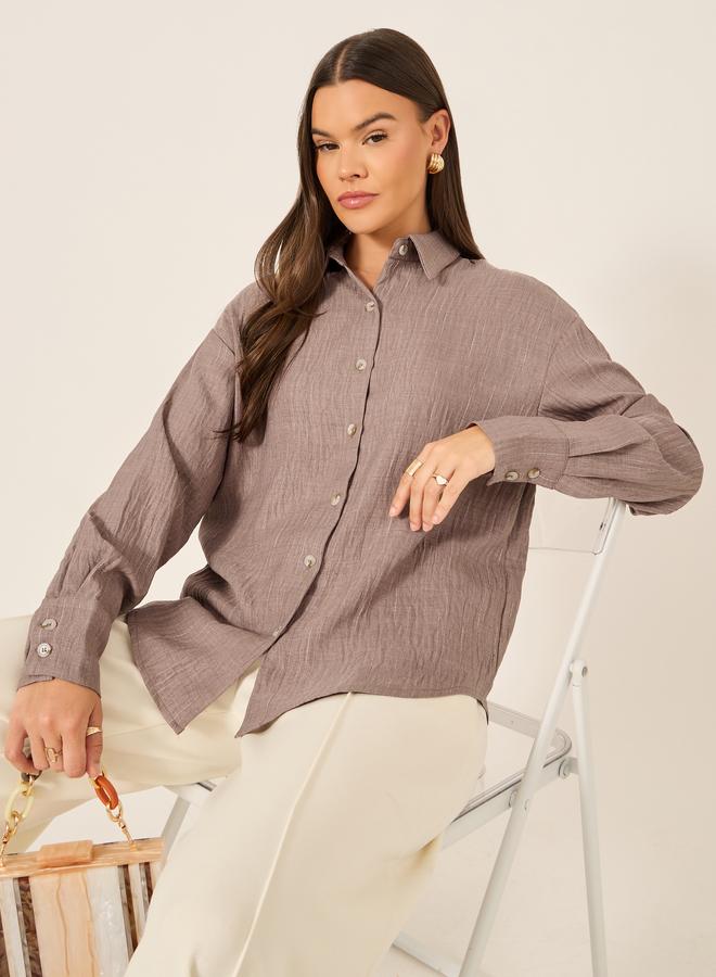 Styli Oversized Linen Spread Collar Shirt - Image 1