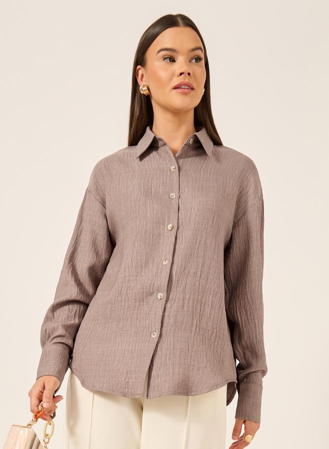 Styli Oversized Linen Spread Collar Shirt - Image 2