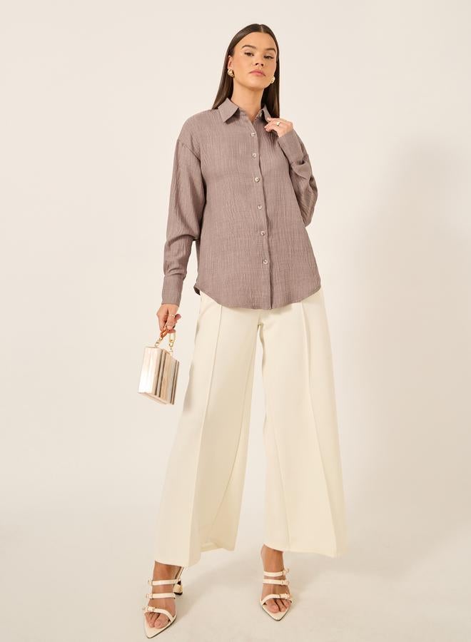 Styli Oversized Linen Spread Collar Shirt - Image 3