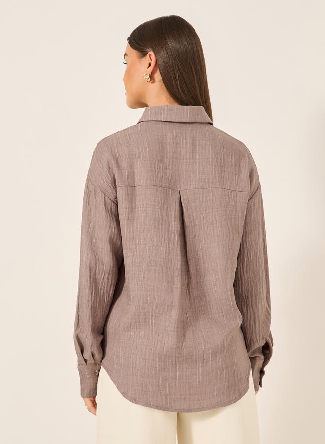 Styli Oversized Linen Spread Collar Shirt - Image 5