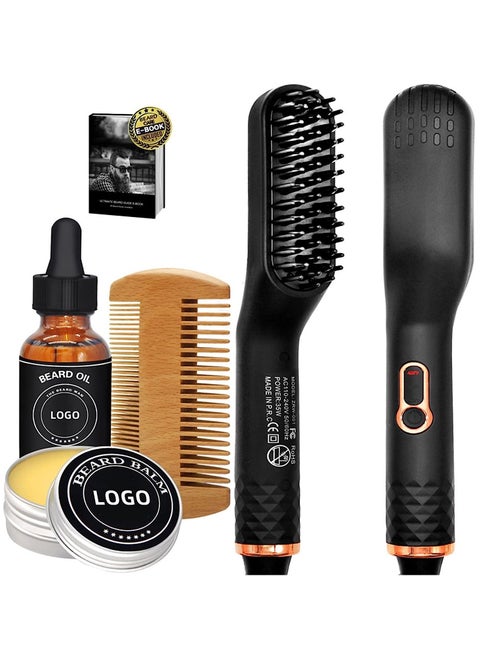 Beard Straightener with Beard Cream, Adjustable Temperature, 360°Rotating Power Cord, 5 in 1 Hair Straightener Brush Beard Straightening Comb
