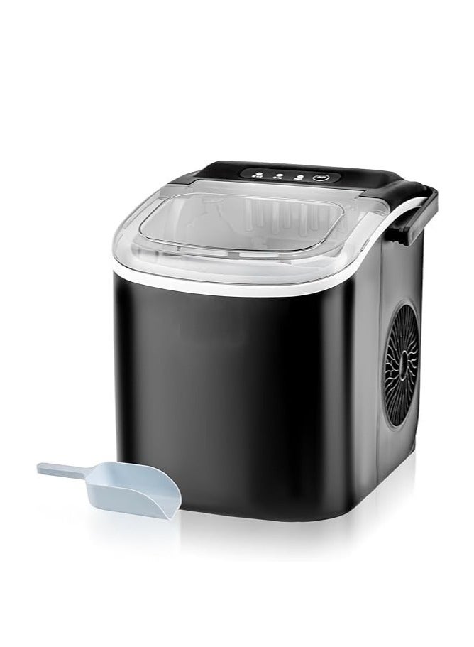 Ice Maker Countertop with Handle, Self-Cleaning Ice Maker with Scoop and Basket, 9 Cubes in 6 Mins, 10Kg/24H, Portable Small Ice Machine with Scoop and Basket for Home kitchen Office Party