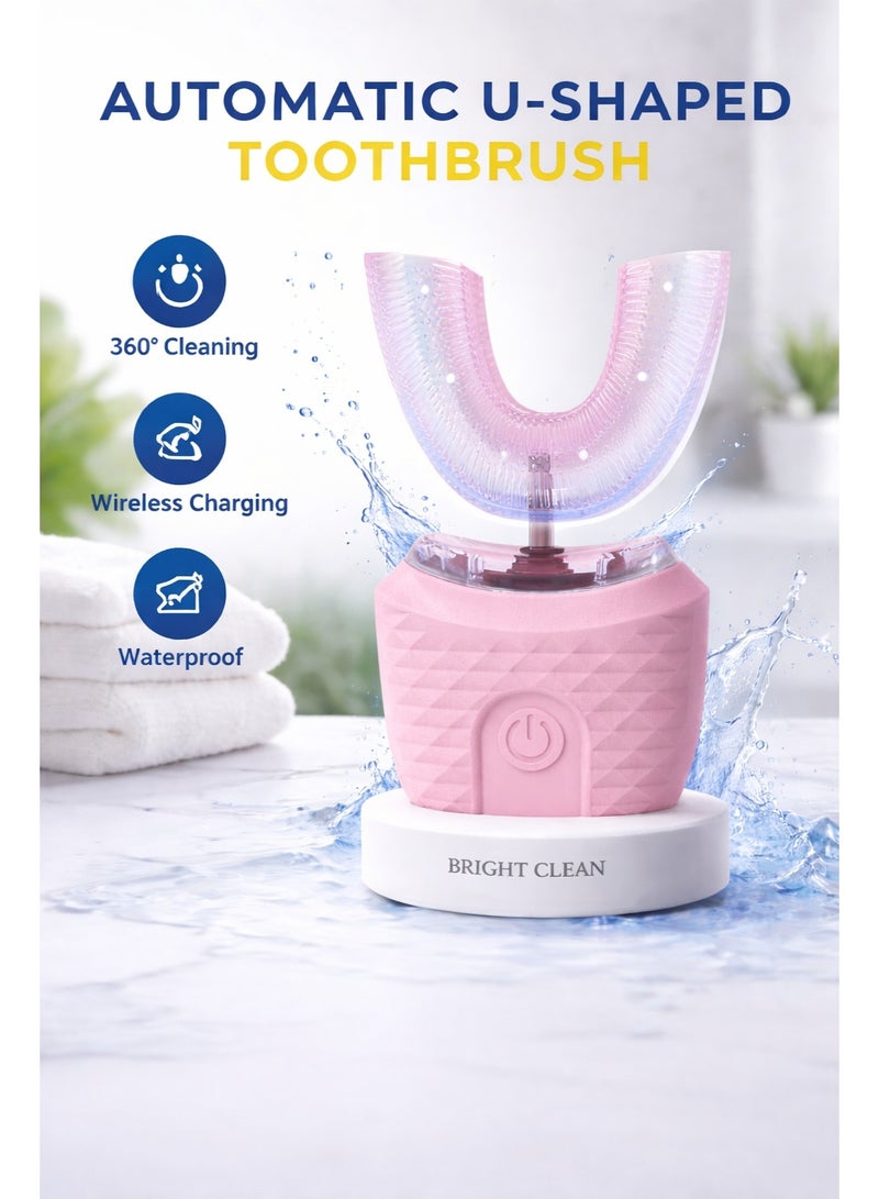 فرشاة أسنان كهربائية على شكل U للبالغين – 4 وضعيات، إضاءة LED للتبييض، شحن لاسلكي، مؤقت ذكي، مناسبة للسفر والمنزل - Image 1