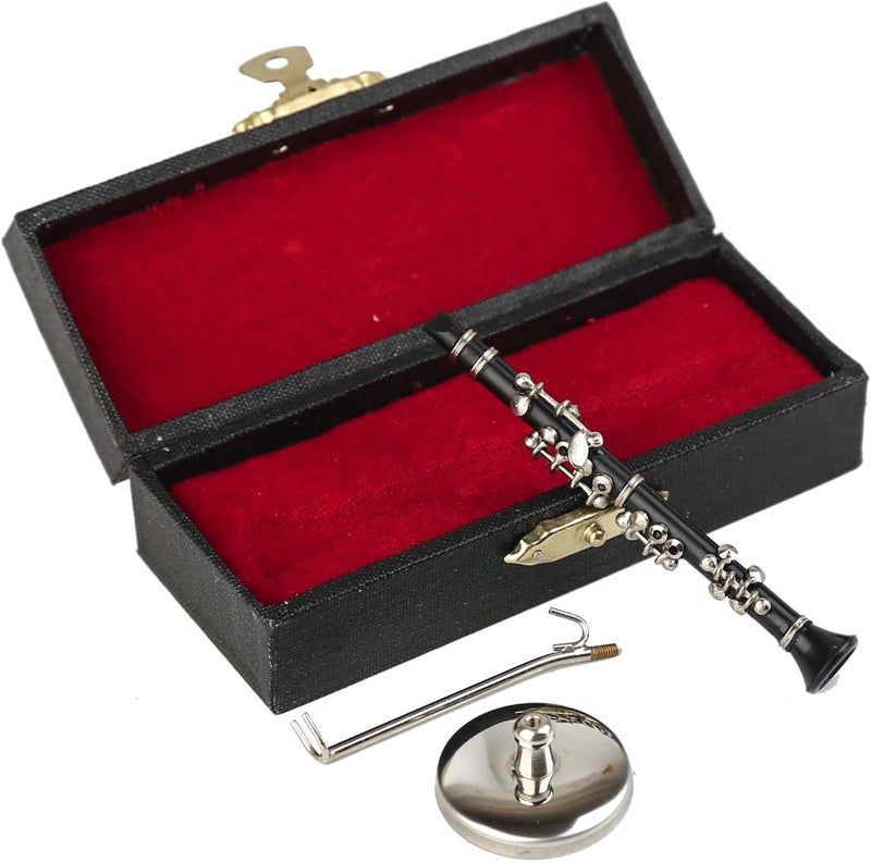 Dselvgvu Miniature Clarinet with Stand and Case Mini Musical Instrument Clarinet Replica Collectible Figurines Dollhouse Accessories Model Home Decoration Display Ornament (3.11") - Image 1