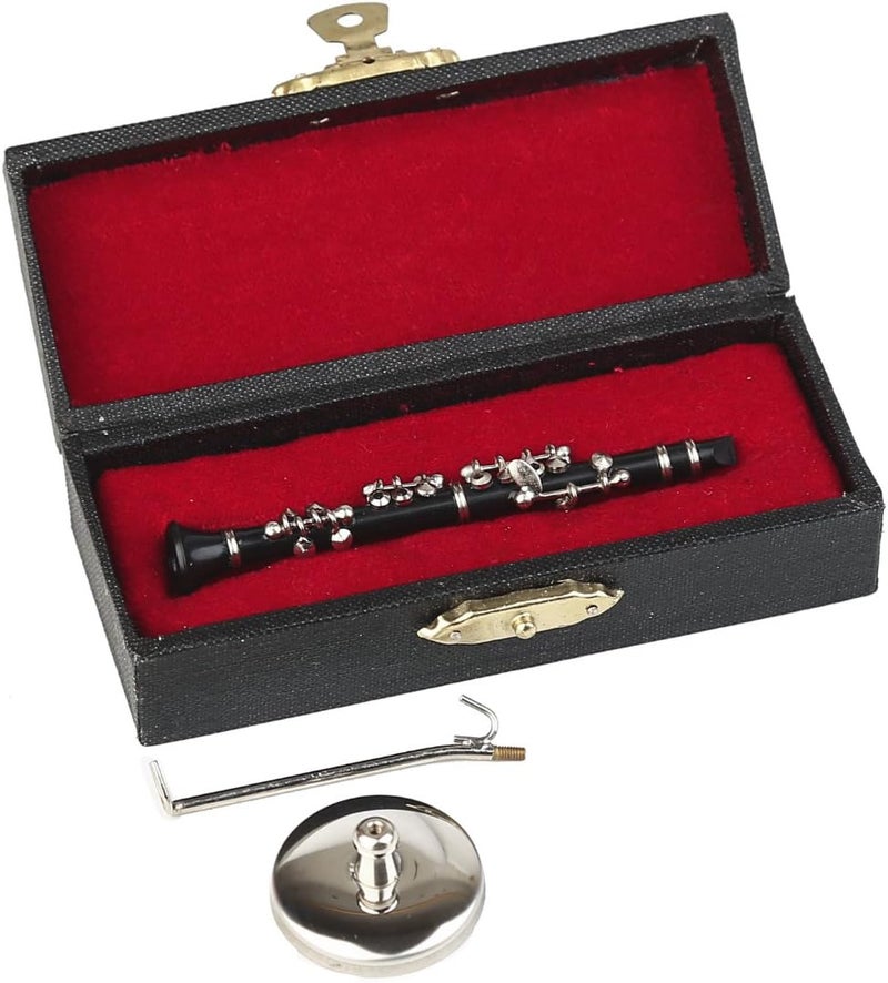 Dselvgvu Miniature Clarinet with Stand and Case Mini Musical Instrument Clarinet Replica Collectible Figurines Dollhouse Accessories Model Home Decoration Display Ornament (3.11") - Image 4
