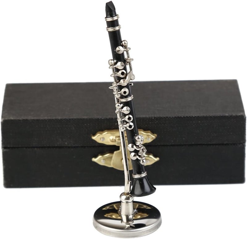 Dselvgvu Miniature Clarinet with Stand and Case Mini Musical Instrument Clarinet Replica Collectible Figurines Dollhouse Accessories Model Home Decoration Display Ornament (3.11") - Image 3