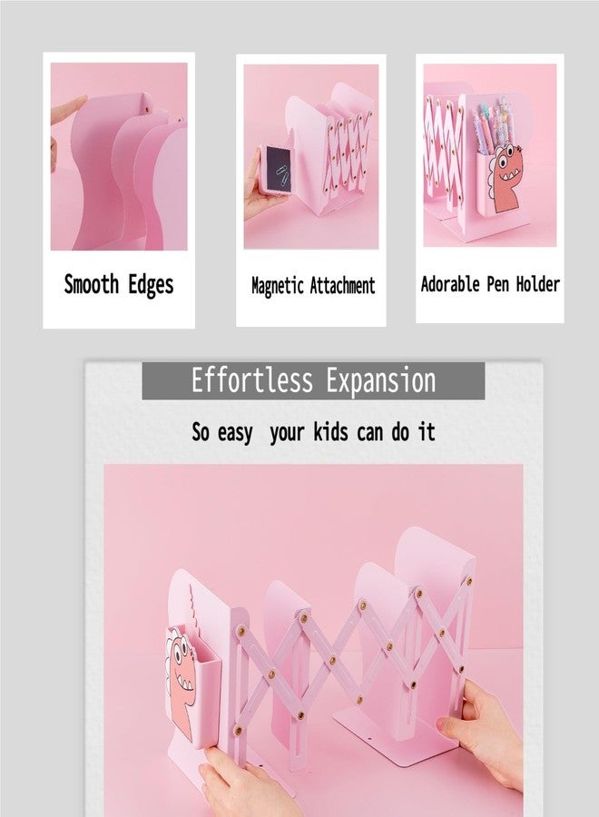 Simplesun Adjustable Book Ends for Heavy Books, Cute Metal Heavy Duty Bookends for Shelves, Book Organizer for Kids Desk (Pink) - Image 5