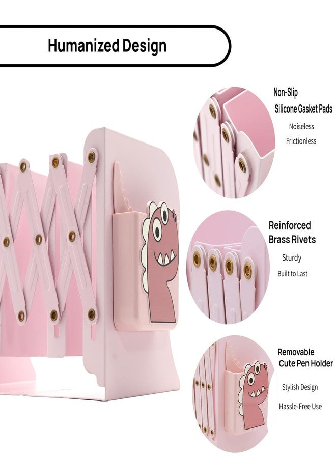 Simplesun Adjustable Book Ends for Heavy Books, Cute Metal Heavy Duty Bookends for Shelves, Book Organizer for Kids Desk (Pink) - Image 2