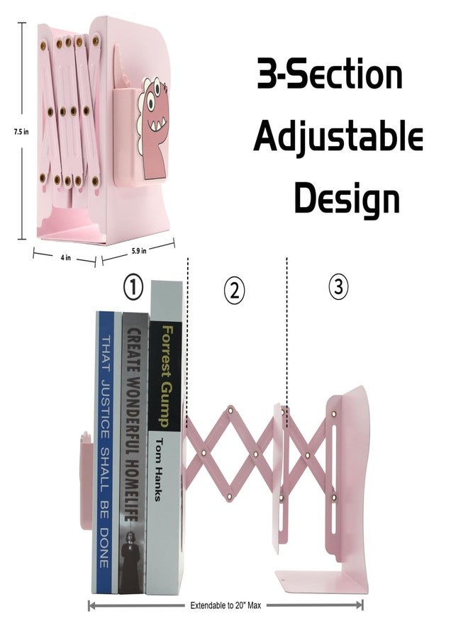Simplesun Adjustable Book Ends for Heavy Books, Cute Metal Heavy Duty Bookends for Shelves, Book Organizer for Kids Desk (Pink) - Image 3