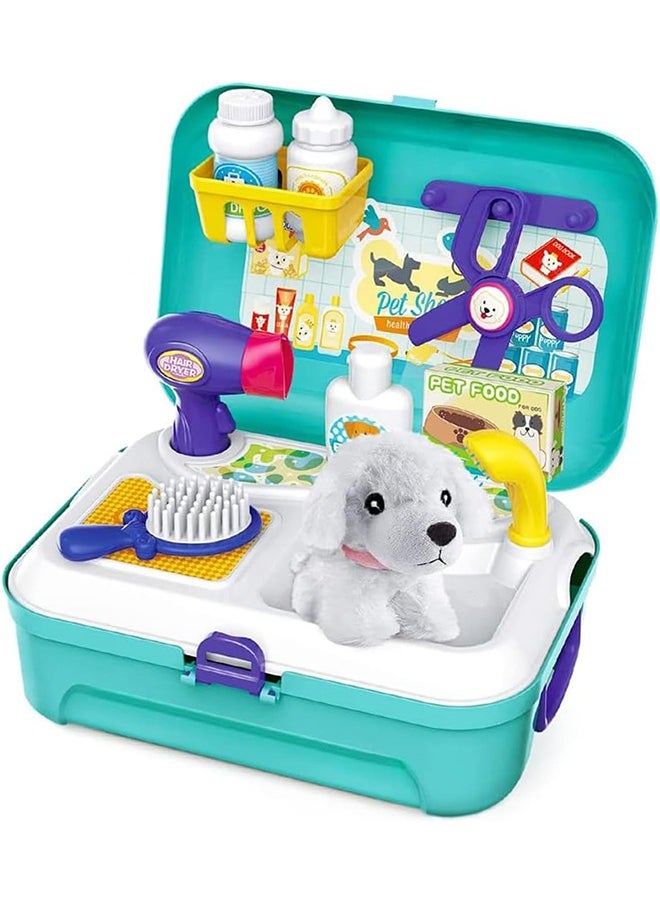 Garlo Pet Care Play Set Doctor Kit for Kids, 16 Pcs Doctor Pretend Play Vet Dog Grooming Toys Puppy Dog Carrier Feeding Dog Backpack Gifts for Girls Boys 3-7 Years Old  - Image 1