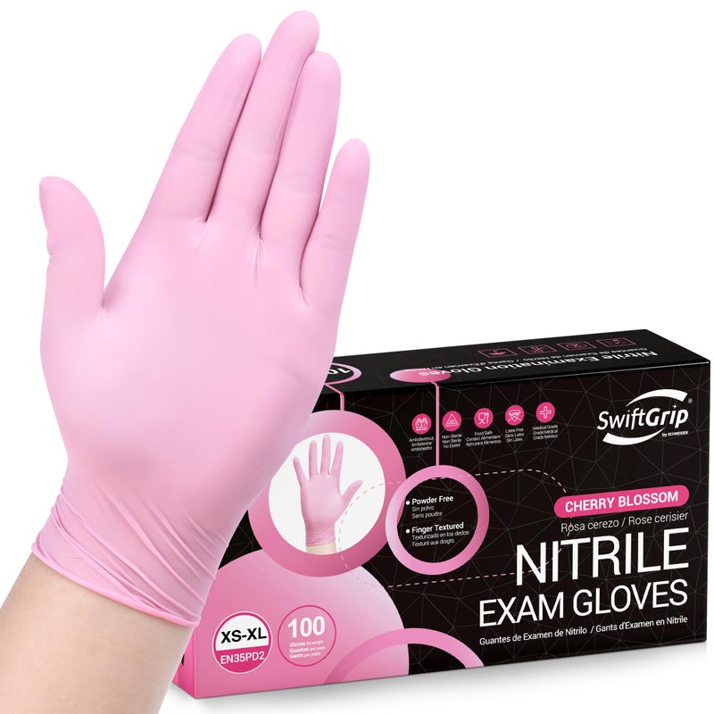 SwiftGrip Pink Disposable Gloves, Medical exam Gloves Disposable Latex Free, Gloves for Cleaning & Esthetician, Pink Rubber Gloves, Pink Cleaning Gloves, Powder-Free, 100-ct Box (Large) - Image 1
