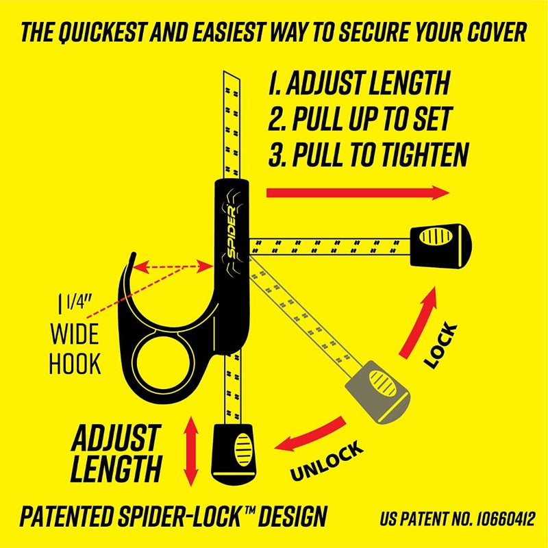 SPIDER Pickup Truck Bed Tarp (7â€™1â€ W x 7â€™6â€ L) - Heavy Duty Black Solid Waterproof Cargo Net Cover - Detachable Quick Adjust Tie Downs - Fits Short Bed (5'6") and Trailers - Image 5