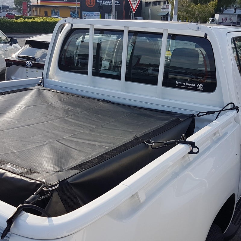 SPIDER Pickup Truck Bed Tarp (7â€™1â€ W x 7â€™6â€ L) - Heavy Duty Black Solid Waterproof Cargo Net Cover - Detachable Quick Adjust Tie Downs - Fits Short Bed (5'6") and Trailers - Image 4